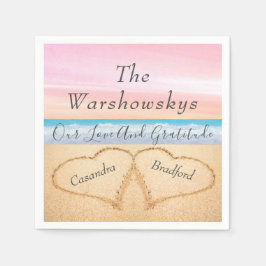 Rosa Lila Beach Wedding 2 Hjärter i Sand Pappersservett