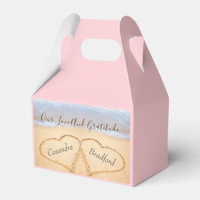  Rosa Lila Beach Wedding 2 Hjärter i Sand Presentaskar (Framsidan Sidan)