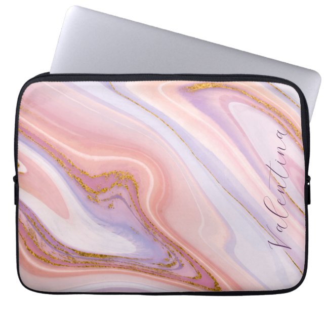 Rosa Lila Berry Marble Guld Glitter Anpassade Laptop Fodral (Framsidan)