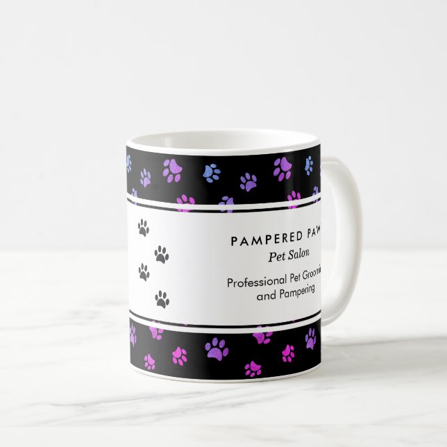 Rosa Lila Blå Tassavtryck Professionell Husdjursal Kaffemugg (Framsida höger)