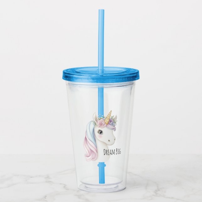 Rosa Lila Blå Vit Enhörning Take Away Mugg (Framsida)