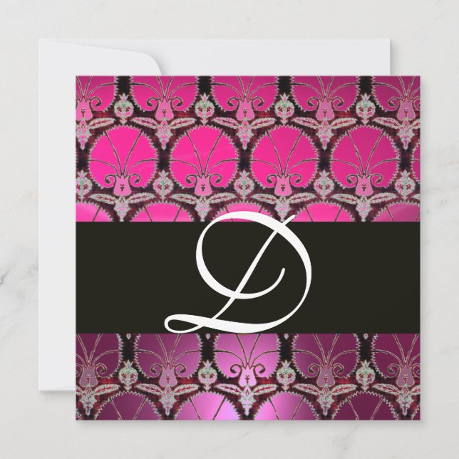 ROSA LILA BLACK DAMASK CARNATIONS MONOGRAM INBJUDNINGAR (Framsida)