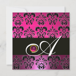 ROSA LILA BLACK DAMASK MONOGRAM Amethyst Fuchsia Inbjudningar