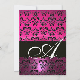 ROSA LILA BLACK DAMASK MONOGRAM, fuchsia vit Inbjudningar
