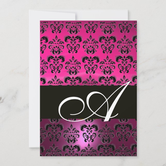 ROSA LILA BLACK DAMASK MONOGRAM, fuchsia vit Inbjudningar (Framsida)