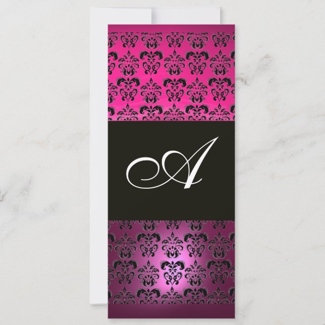 ROSA LILA BLACK DAMASK MONOGRAM, fuchsia vit Inbjudningar (Framsida)