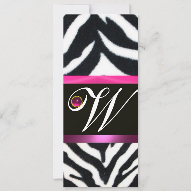 ROSA,LILA BLACK WHITE ZEBRA PÄLS MONOGRAM fuchsia Inbjudningar (Framsida)