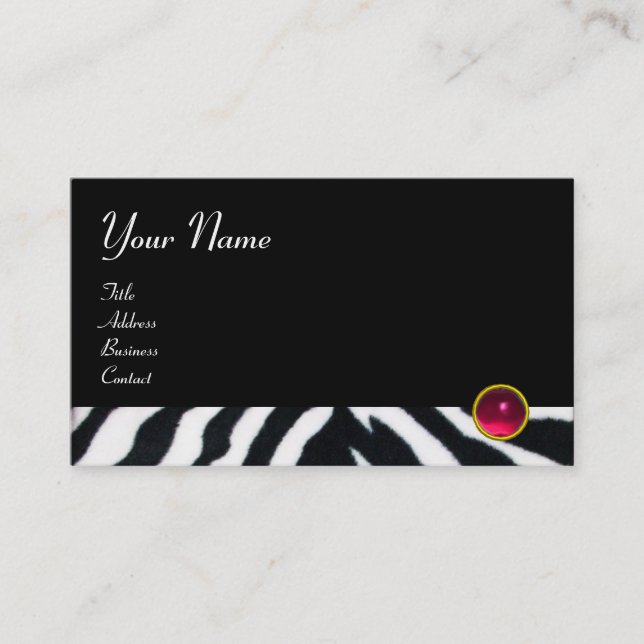 ROSA,LILA BLACK WHITE ZEBRA PÄLS MONOGRAM fuchsia Visitkort (Framsida)