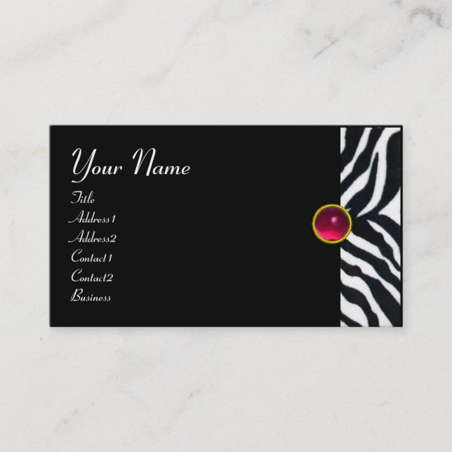 ROSA,LILA BLACK WHITE ZEBRA PÄLS MONOGRAM fuchsia Visitkort (Framsida)