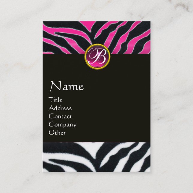 ROSA,LILA BLACK WHITE ZEBRA PÄLS MONOGRAM VISITKORT (Framsida)