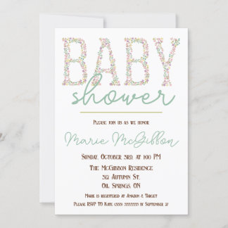 Rosa, Lila, blått, Blommigt Babykläder Inbjudningar