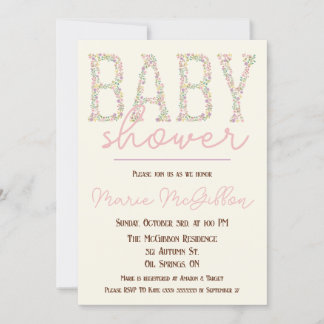 Rosa, Lila, blått, Blommigt Babykläder Inbjudningar