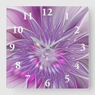 Rosa Lila Blomma Passion Abstract Fraktal Konst Fyrkantig Klocka