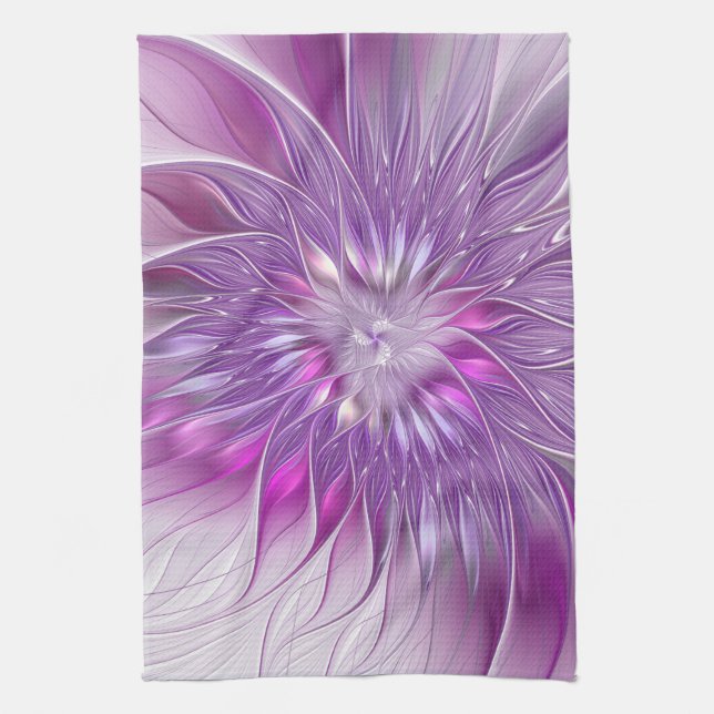 Rosa Lila Blomma Passion Abstract Fraktal Konst Kökshandduk (Vertikal)