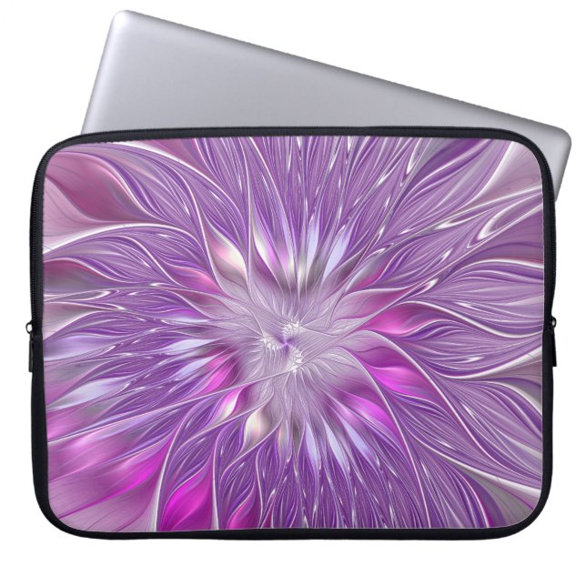 Rosa Lila Blomma Passion Abstract Fraktal Konst Laptop Fodral (Framsidan)