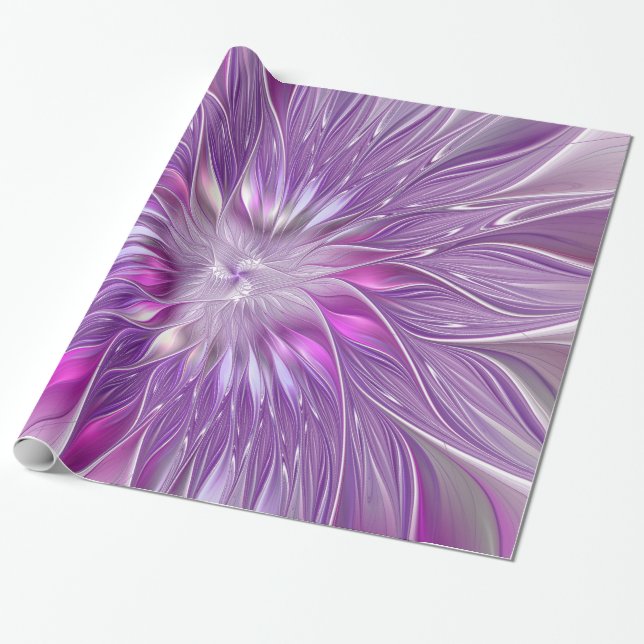 Rosa Lila Blomma Passion Abstract Fraktal Konst Presentpapper (Utrullad)
