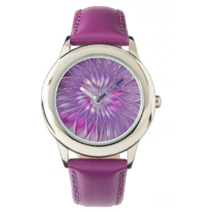 Rosa lila blomma passion abstrakt fraktal konst armbandsur