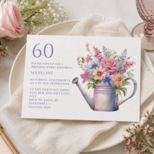 Rosa lila blommande trädgård 60-årsdag inbjudningar