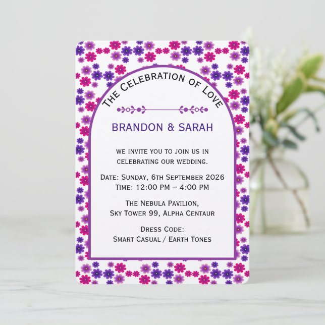 Rosa & lila blommar Symmetrisk mini floral Inbjudningar (Stående Fram)