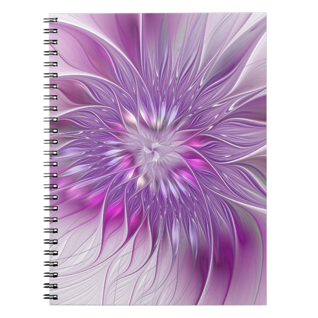 Rosa Lila Blommens passion Abstrakt Fractal Art Anteckningsbok (Framsidan)