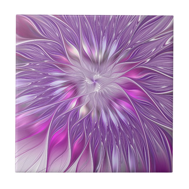 Rosa Lila Blommens passion Abstrakt Fractal Art Kakelplatta (Framsidan)