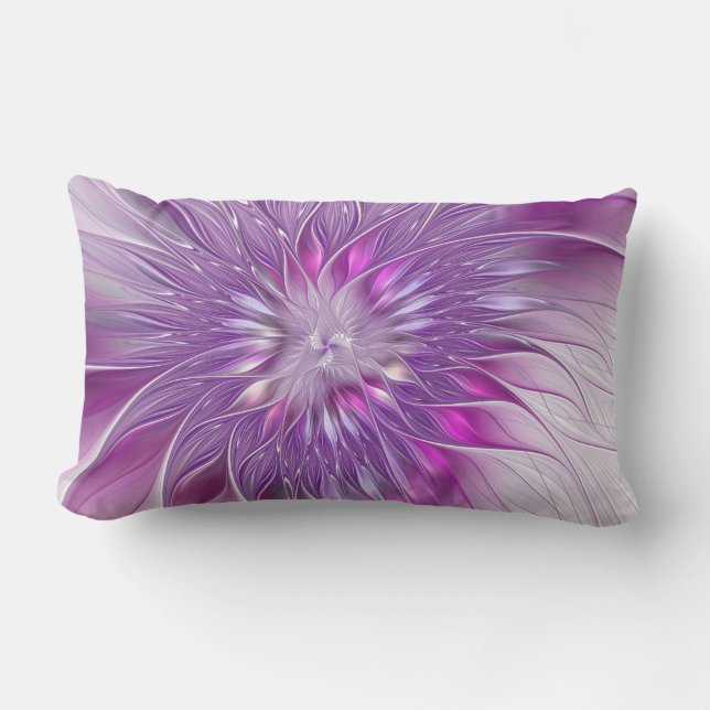 Rosa Lila Blommens passion Abstrakt Fractal Art Lumbarkudde (Framsida)
