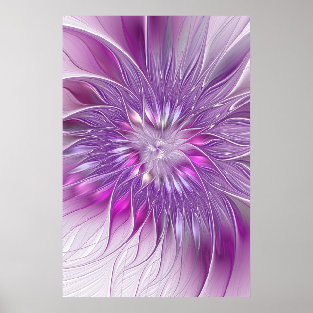 Rosa Lila Blommens passion Abstrakt Fractal Art Poster (Framsidan)