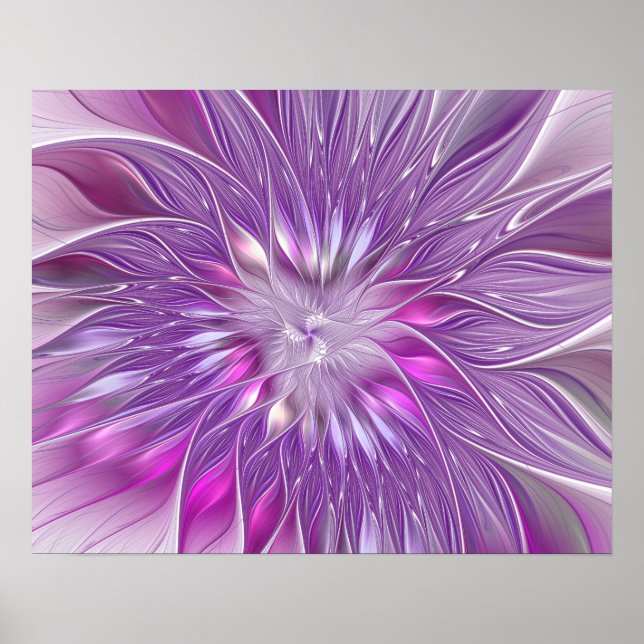 Rosa Lila Blommens passion Abstrakt Fractal Art Poster (Framsidan)