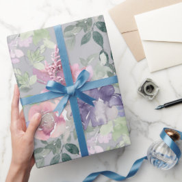 Rosa lila blommig grå bakgrund presentpapper