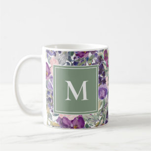 Rosa lila blommig grön blad-mugg kaffemugg
