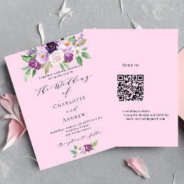 Rosa lila blommig QR-budgetbröllopsinbjudan