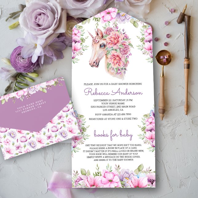 Rosa lila blommig söt enhörning baby shower (Skapare uppladdad)