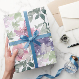 Rosa lila blommig vit bakgrund presentpapper
