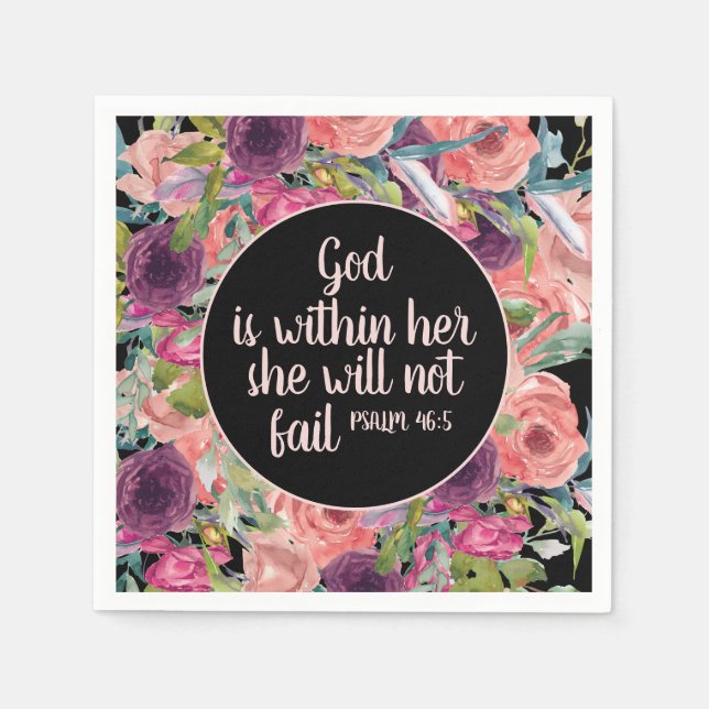 Rosa Lila Blommigt Black Christian Bible Pappersservett (Framsidan)