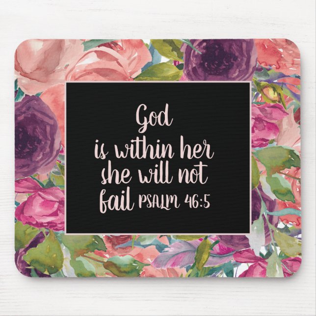 Rosa Lila Blommigt Black Christian Bible Verse Musmatta (Framsidan)