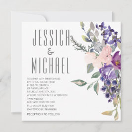 Rosa Lila Blommigt Botaniska Bröllop Inbjudningar