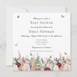 Rosa Lila Blommigt & Butterflies | Babyskor Inbjudningar