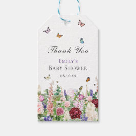 Rosa Lila Blommigt & Butterflies Vattenfärg Presentetikett