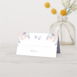 Rosa Lila Blommigt Butterfly Baby Shower Foldad Placeringskort