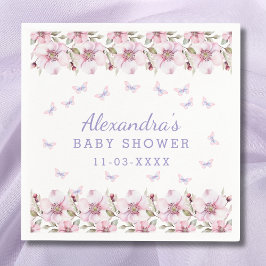 Rosa Lila Blommigt Butterfly Baby Shower Pappersservett