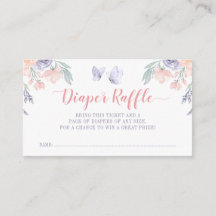 Rosa Lila Blommigt Butterfly Diaper Raffle Biljett