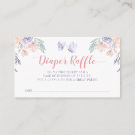 Rosa Lila Blommigt Butterfly Diaper Raffle Biljett Tilläggskort