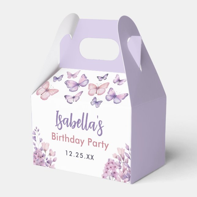 Rosa Lila Blommigt Butterfly Girl 1st Birthday Presentaskar (Framsidan Sidan)