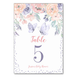 Rosa Lila Blommigt Butterfly Girl Baby Shower Bordsnummer
