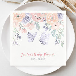 Rosa Lila Blommigt Butterfly Girl Baby Shower Pappersservett