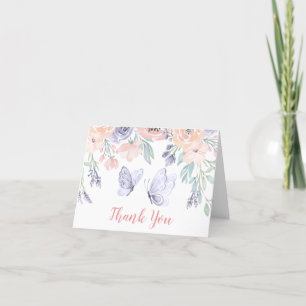 Rosa Lila Blommigt Butterfly Girl Baby Shower Tack Kort