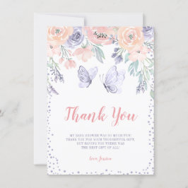 Rosa Lila Blommigt Butterfly Girl Baby Shower Tack Kort