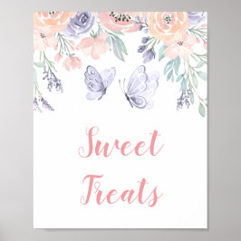 Rosa Lila Blommigt Butterfly Sweet Trets Sign Poster