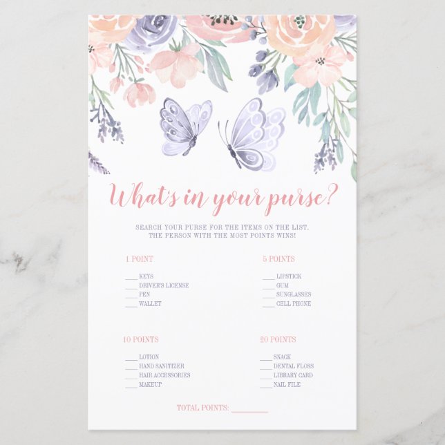 Rosa Lila Blommigt Butterfly What's in Your Purse (Framsida)