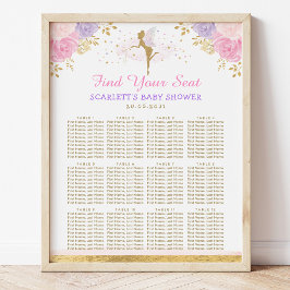 Rosa Lila Blommigt Fairy Girl Baby Shower Sittar Poster